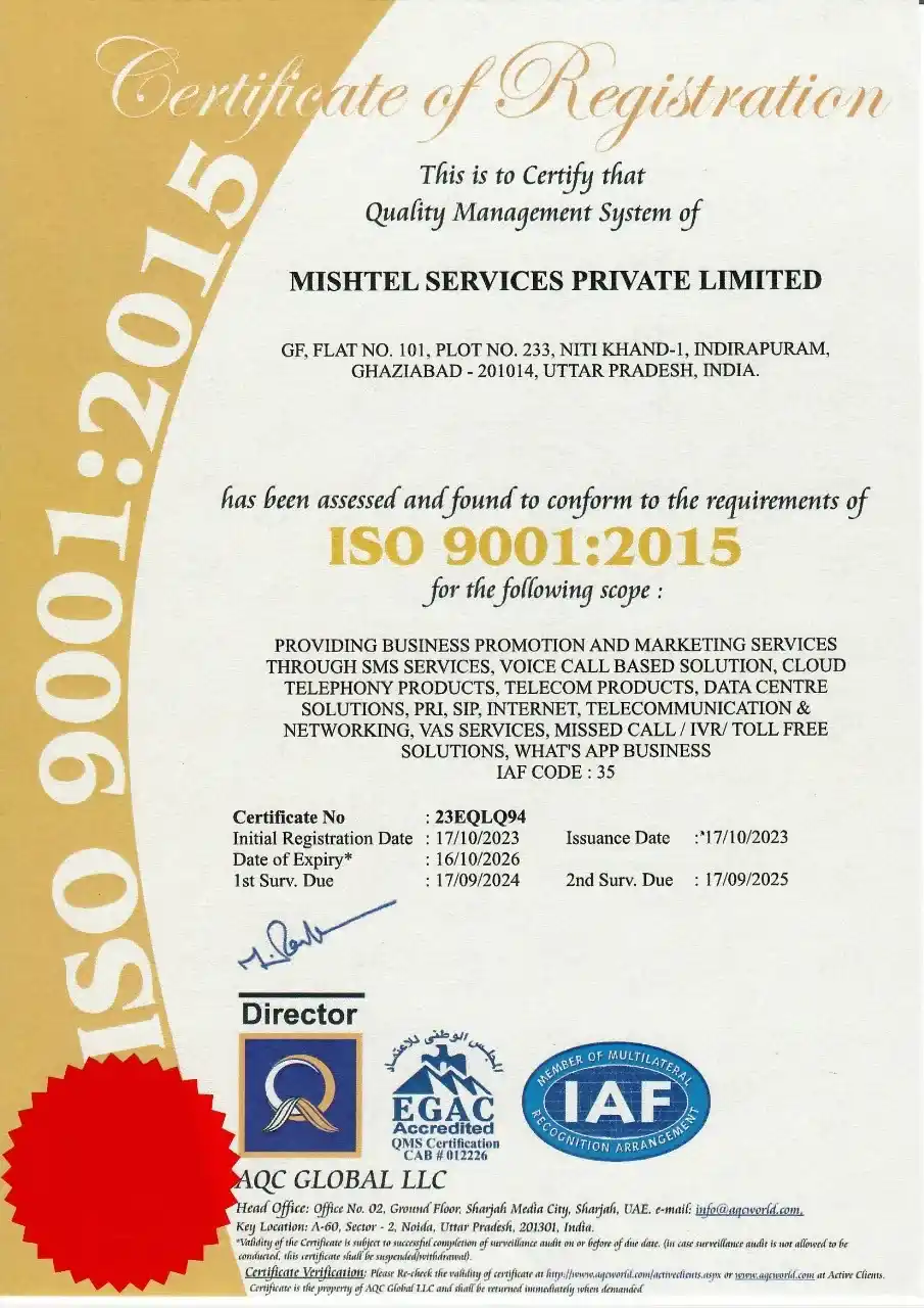 MSPL business certification awarded to Mishtel Services