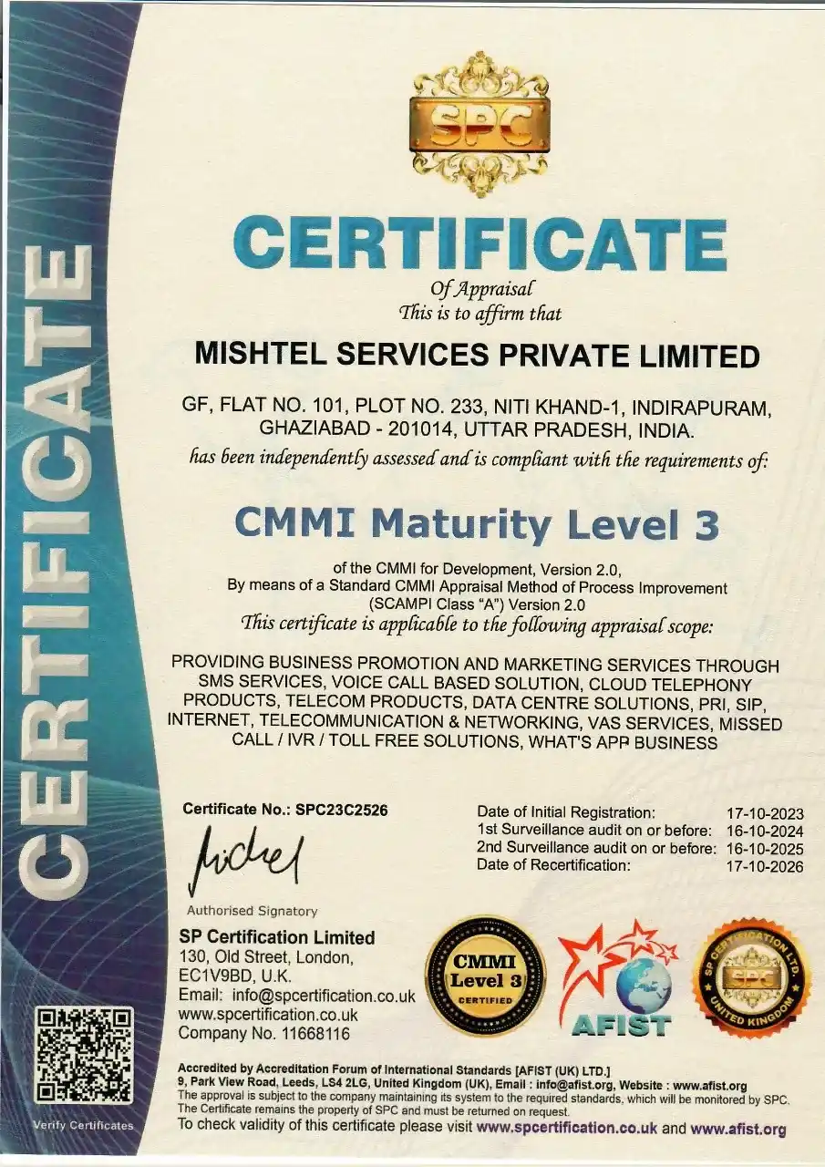 MSPL business certification awarded to Mishtel Services